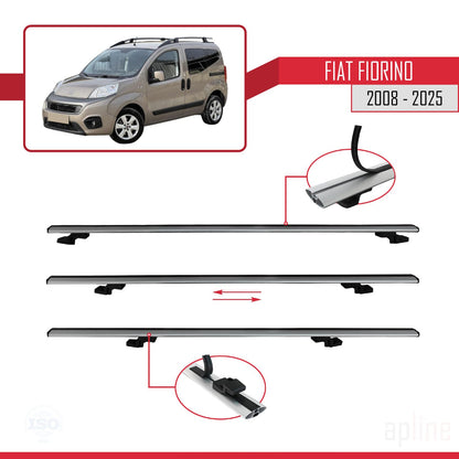 Compatible avec Fiat Fiorino (Modèle Tubulaire) 2008-2025 BASIC Model Barres de Toit Railing Porte-Bagages de Voiture Gris Aluminium 3 Barres