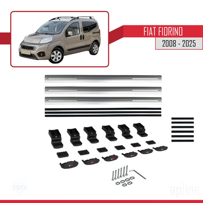 Compatible avec Fiat Fiorino (Modèle Tubulaire) 2008-2025 BASIC Model Barres de Toit Railing Porte-Bagages de Voiture Gris Aluminium 3 Barres
