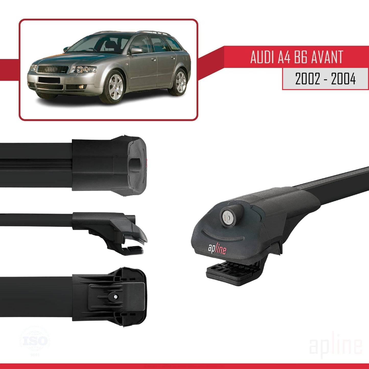 Compatible avec A4 (B6) Avant 2002-2004 ACE-1 Barres de Toit Railing Porte-Bagages de Voiture Noir Aluminium 2 Barres