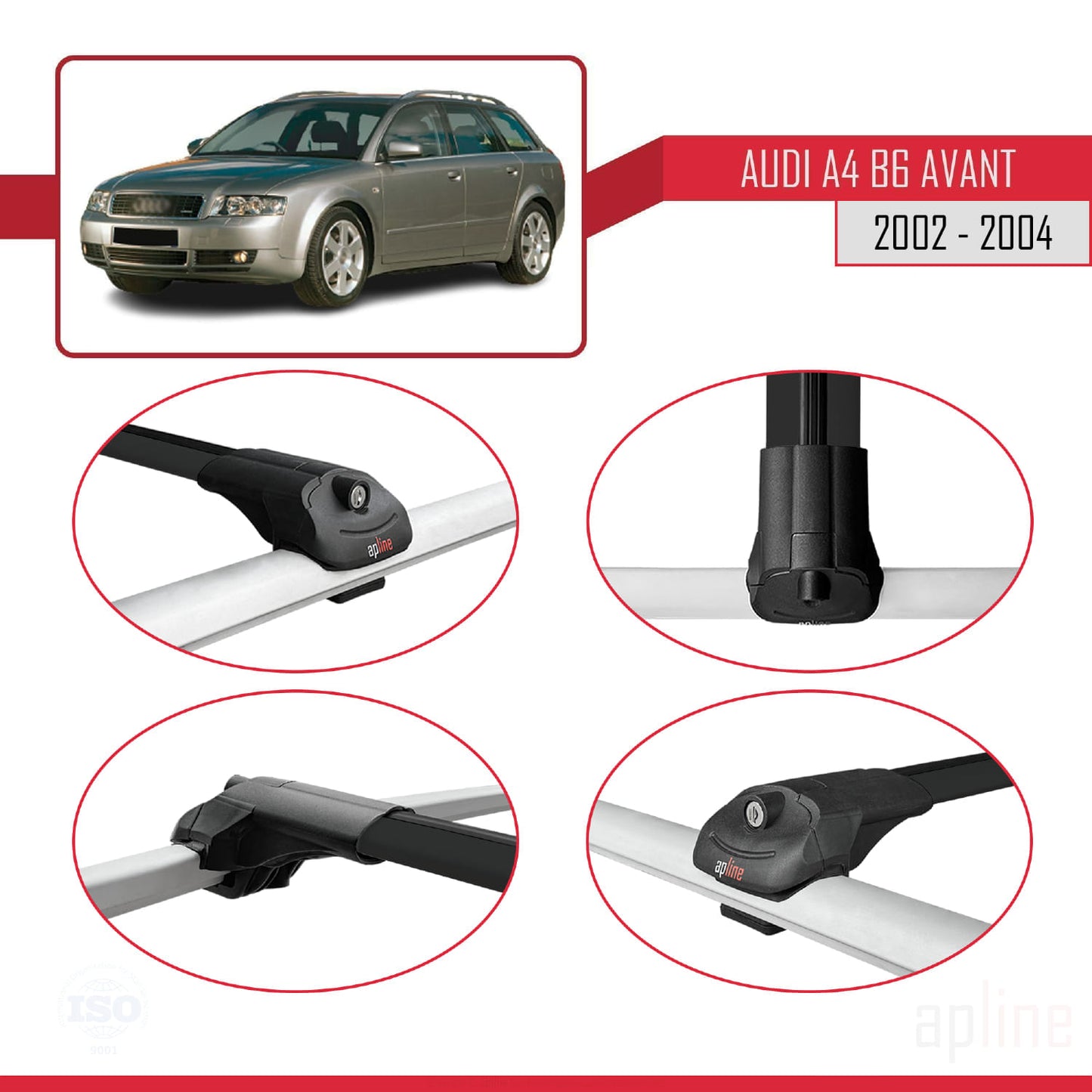 Compatible avec A4 (B6) Avant 2002-2004 ACE-1 Barres de Toit Railing Porte-Bagages de Voiture Noir Aluminium 2 Barres