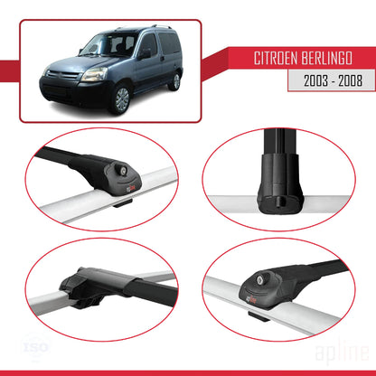 Compatible avec Citroen Berlingo (M59) 2003-2008 ACE-1 Barres de Toit Railing Porte-Bagages de Voiture Noir Aluminium 4 Barres