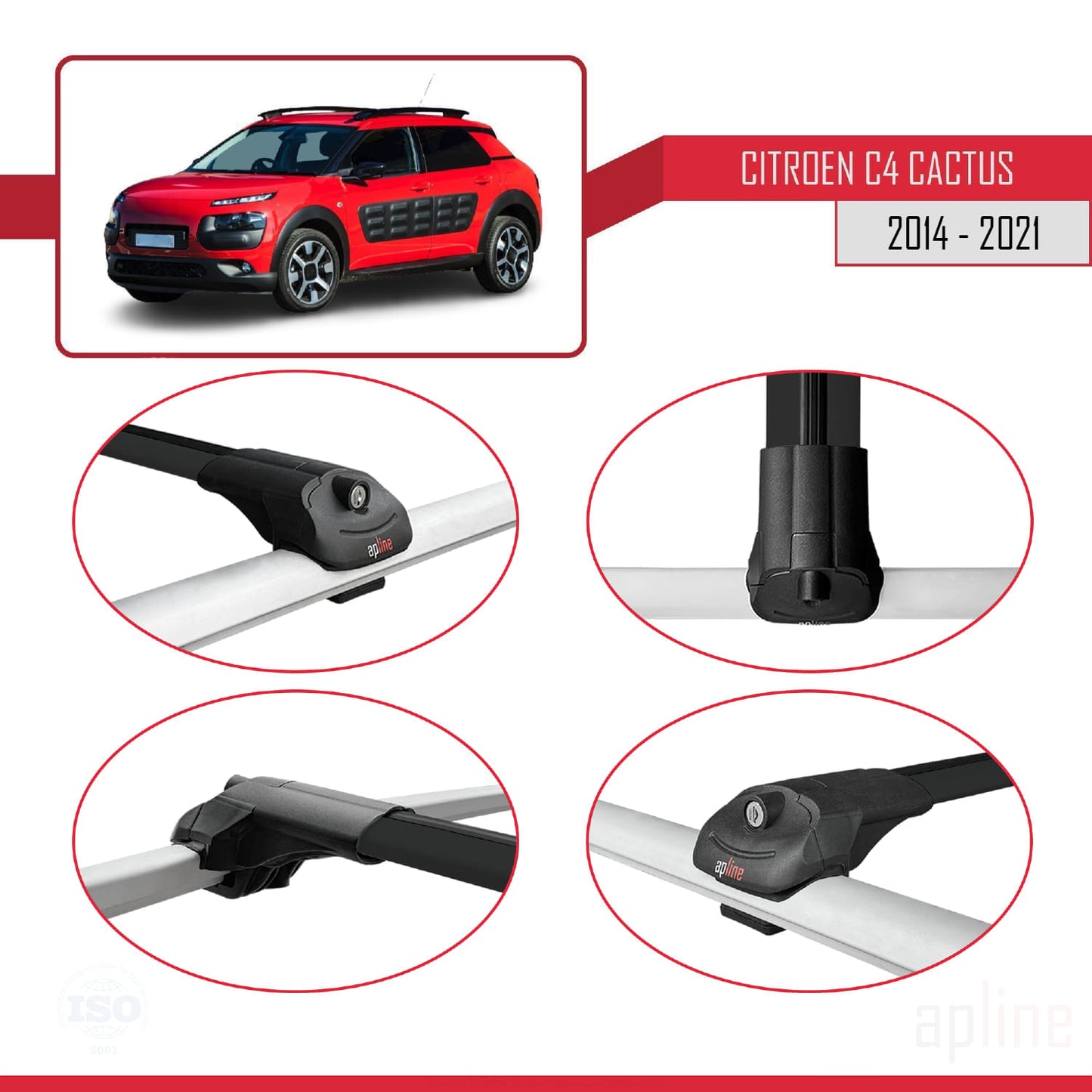 Compatible avec Citroen C4 Cactus 2014-2021 ACE-1 Barres de Toit Railing Porte-Bagages de Voiture Noir Aluminium 3 Barres