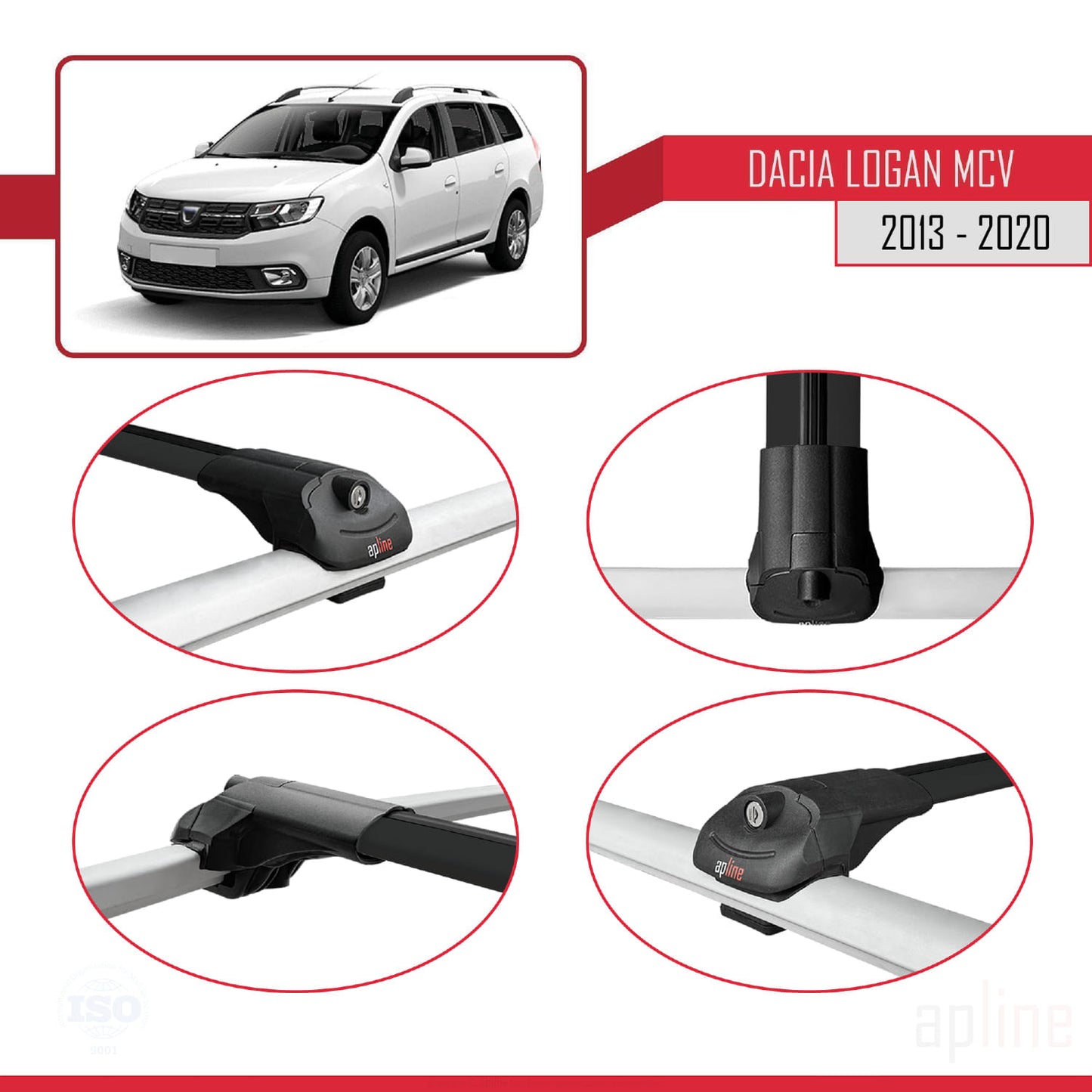 Compatible avec Dacia Logan 2 MCV (K52) 2013-2020 ACE-1 Barres de Toit Railing Porte-Bagages de Voiture Noir Aluminium 3 Barres