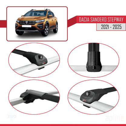 Compatible avec Dacia Sandero Stepway 3 2021-2025 ACE-1 Barres de Toit Railing Porte-Bagages de Voiture Noir Aluminium 2 Barres