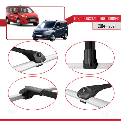 Compatible avec Ford Transit/Tourneo Connect 2 2014-2021 ACE-1 Barres de Toit Railing Porte-Bagages de Voiture Noir Aluminium 2 Barres