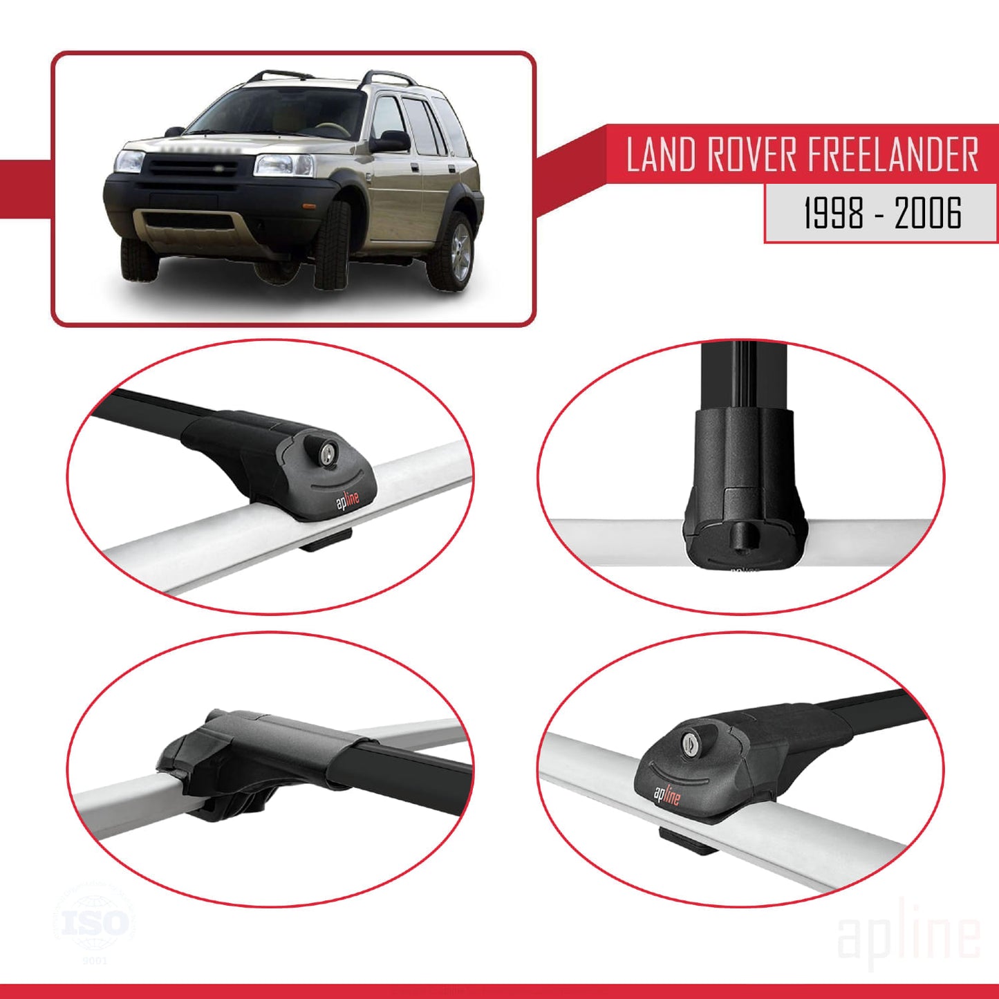 Compatible avec Land Rover Freelander (L314) 1998-2006 ACE-1 Barres de Toit Railing Porte-Bagages de Voiture Noir Aluminium 3 Barres