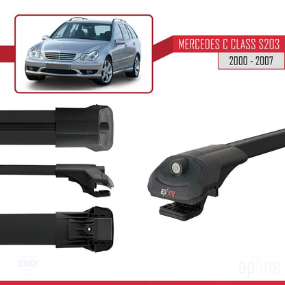 Compatible avec Mercedes Classe C 2 (S203) 2000-2007 ACE-1 Barres de Toit Railing Porte-Bagages de Voiture Noir Aluminium 3 Barres