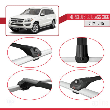 Compatible avec Mercedes Classe GL 2 (X166) Pre-Facelift 2013-2015 ACE-1 Barres de Toit Railing Porte-Bagages de Voiture Noir Aluminium 3 Barres