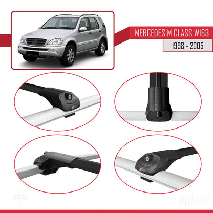 Compatible avec Mercedes Classe M (W163) 1998-2005 ACE-1 Barres de Toit Railing Porte-Bagages de Voiture Noir Aluminium 2 Barres