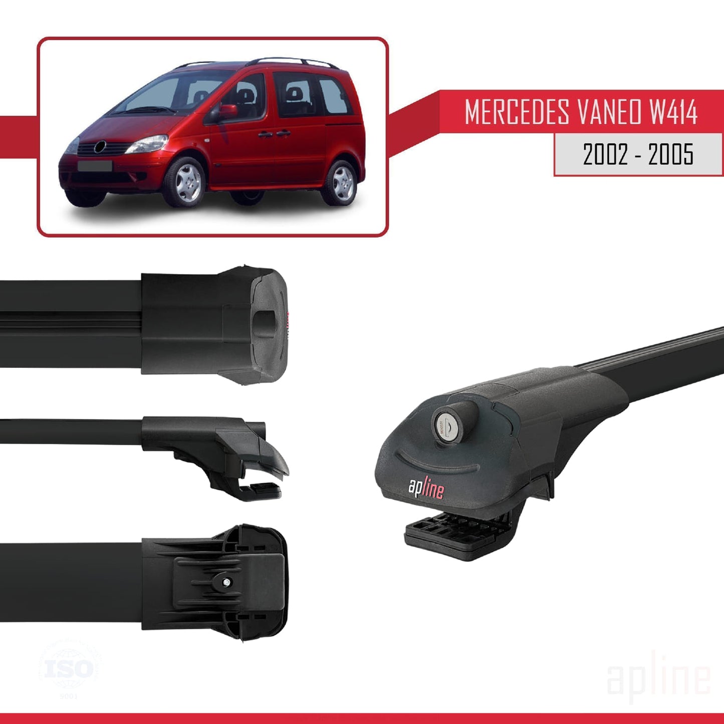 Compatible avec Mercedes Vaneo (W414) 2002-2005 ACE-1 Barres de Toit Railing Porte-Bagages de Voiture Noir Aluminium 2 Barres