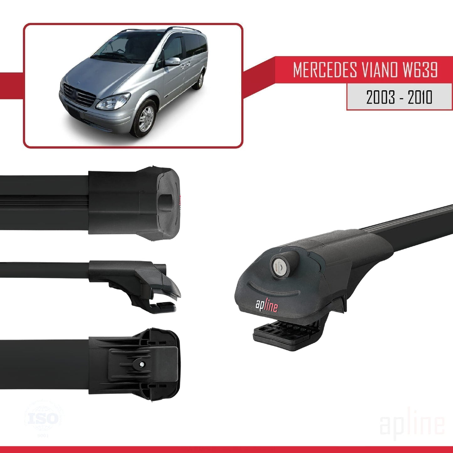 Compatible avec Mercedes Viano 2 (W639) Pre-Facelift 2003-2010 ACE-1 Barres de Toit Railing Porte-Bagages de Voiture Noir Aluminium 4 Barres