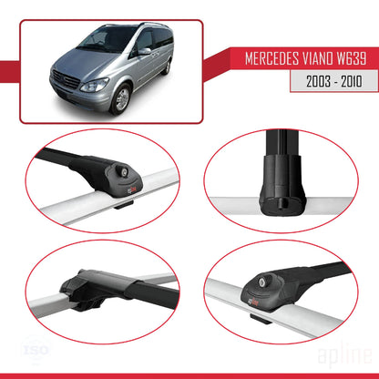 Compatible avec Mercedes Viano 2 (W639) Pre-Facelift 2003-2010 ACE-1 Barres de Toit Railing Porte-Bagages de Voiture Noir Aluminium 4 Barres