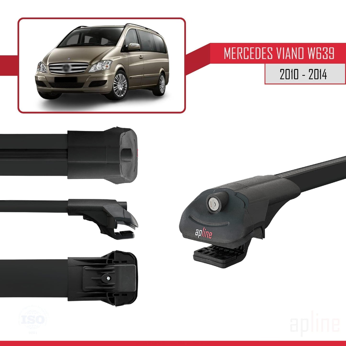 Compatible avec Mercedes Viano 2 (W639) Post-Facelift 2010-2014 ACE-1 Barres de Toit Railing Porte-Bagages de Voiture Noir Aluminium 2 Barres