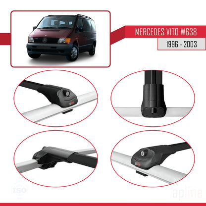 Compatible avec Mercedes Vito (W638) 1996-2003 ACE-1 Barres de Toit Railing Porte-Bagages de Voiture Noir Aluminium 2 Barres