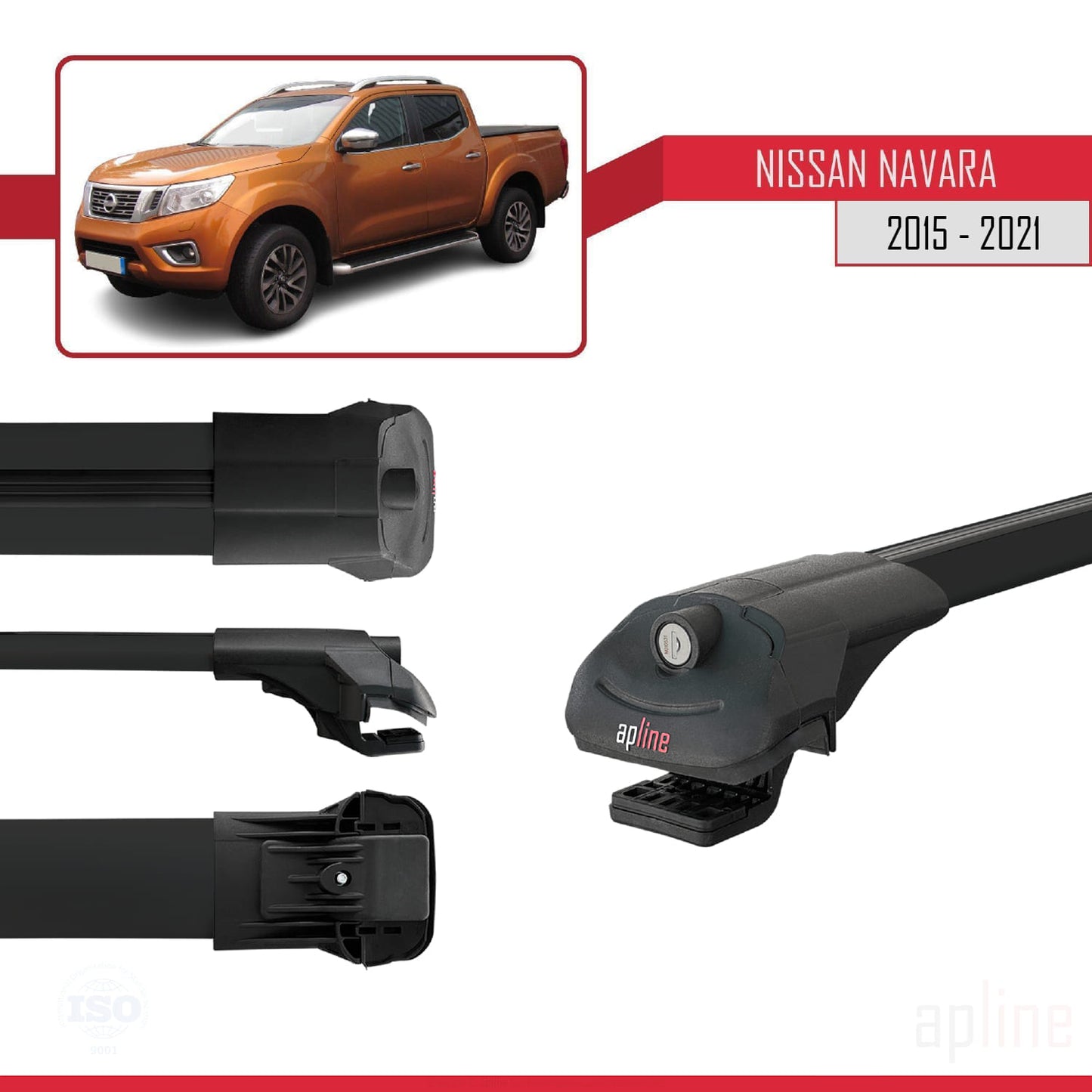 Compatible avec Nissan Navara 4 (D23) 2015-2021 ACE-1 Barres de Toit Railing Porte-Bagages de Voiture Noir Aluminium 2 Barres