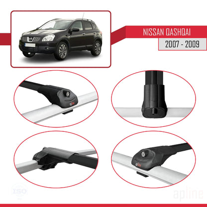 Compatible avec Nissan Qashqai (J10) Pre-Facelift 2007-2009 ACE-1 Barres de Toit Railing Porte-Bagages de Voiture Noir Aluminium 3 Barres