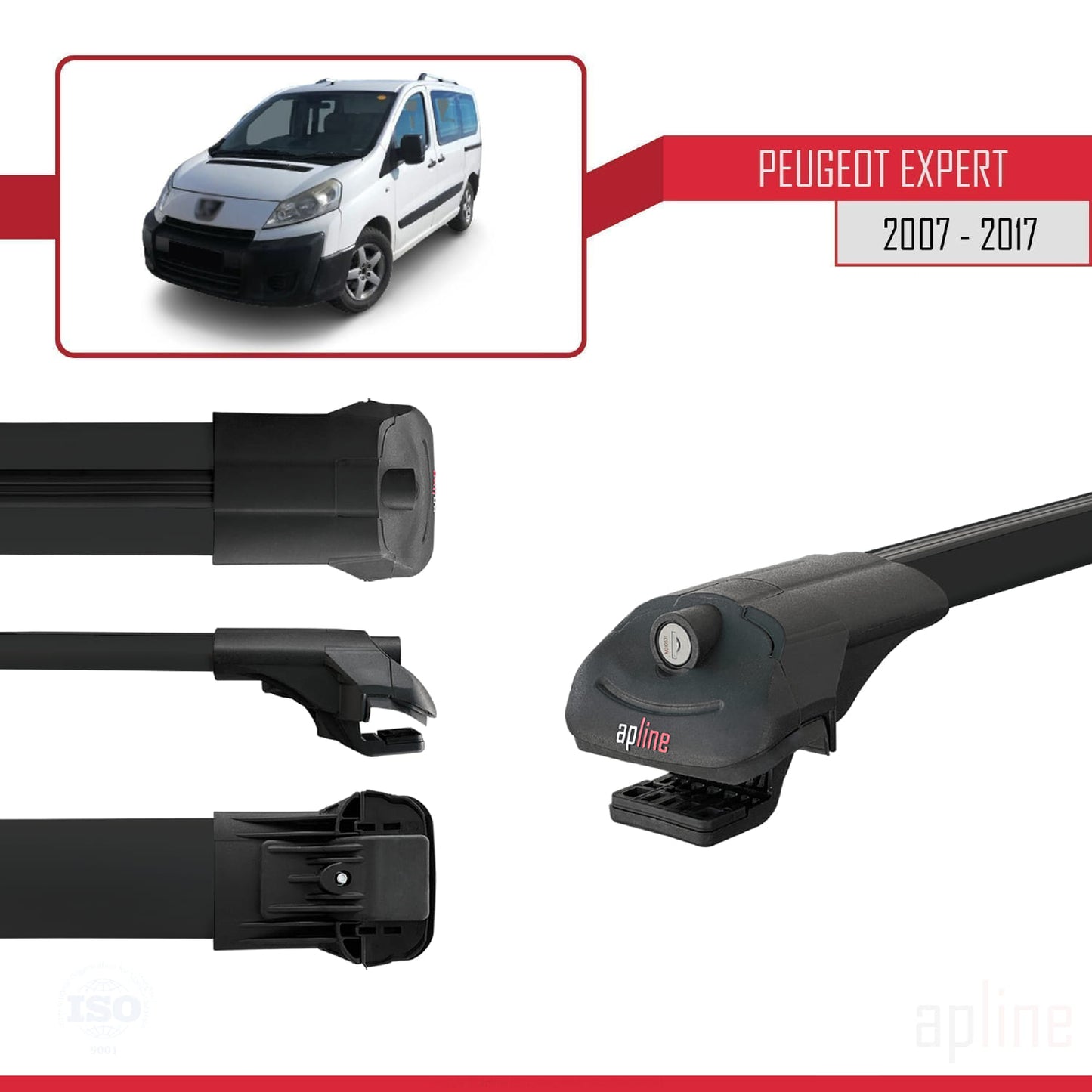 Compatible avec Peugeot Expert 2 2007-2016 ACE-1 Barres de Toit Railing Porte-Bagages de Voiture Noir Aluminium 4 Barres