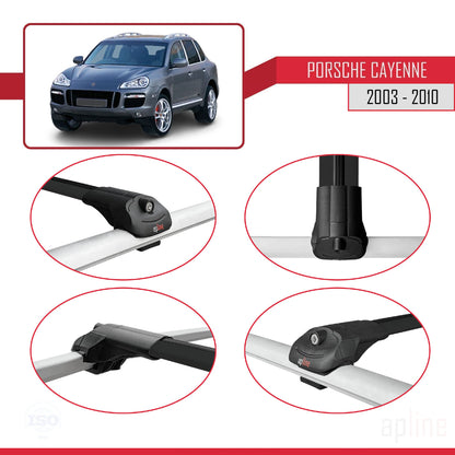 Compatible avec Porsche Cayenne (9PA) 2003-2010 ACE-1 Barres de Toit Railing Porte-Bagages de Voiture Noir Aluminium 3 Barres