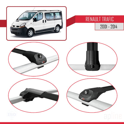 Compatible avec Renault Trafic 2 (X83) 2001-2014 ACE-1 Barres de Toit Railing Porte-Bagages de Voiture Noir Aluminium 3 Barres