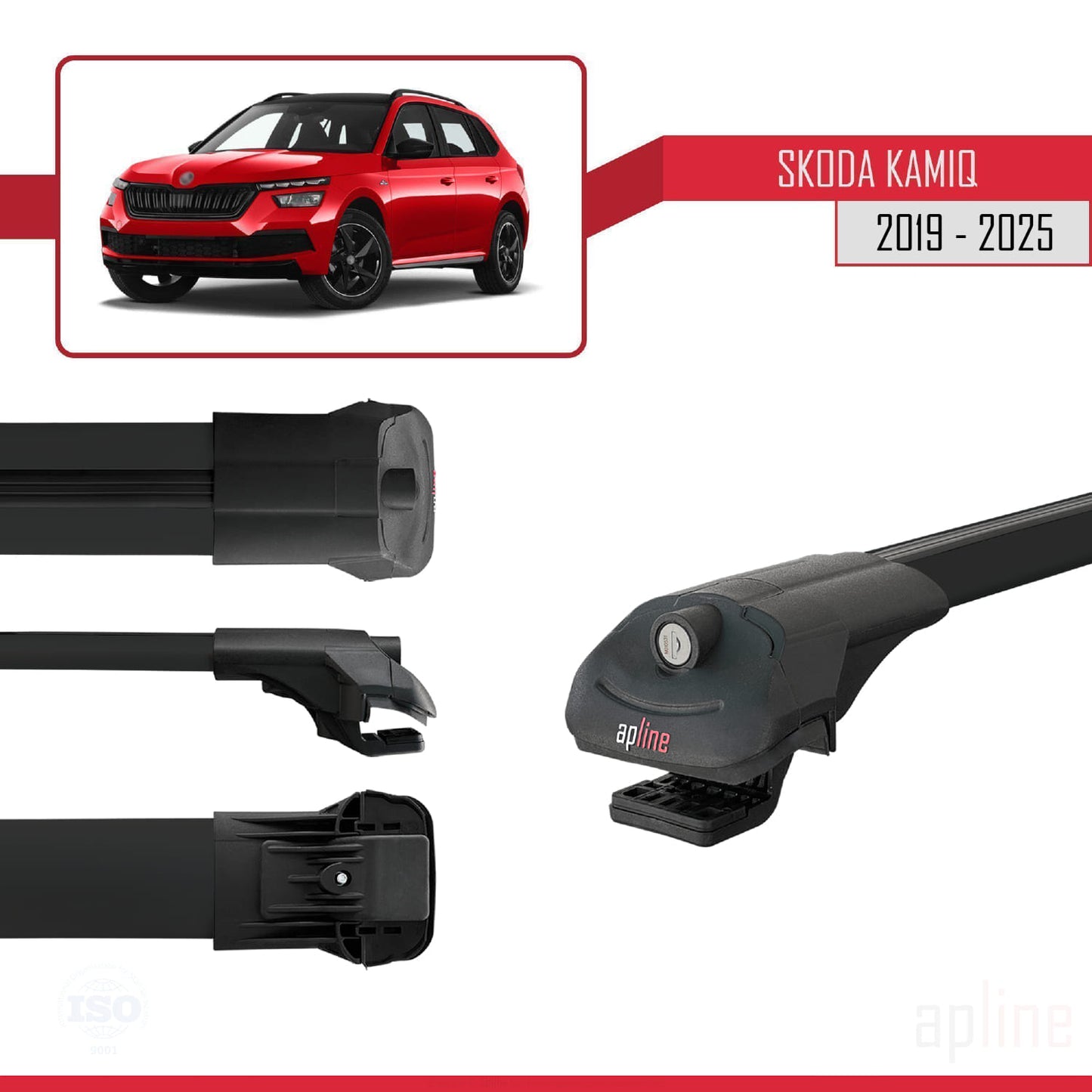 Compatible avec Skoda Kamiq 2019-2025 ACE-1 Barres de Toit Railing Porte-Bagages de Voiture Noir Aluminium 3 Barres