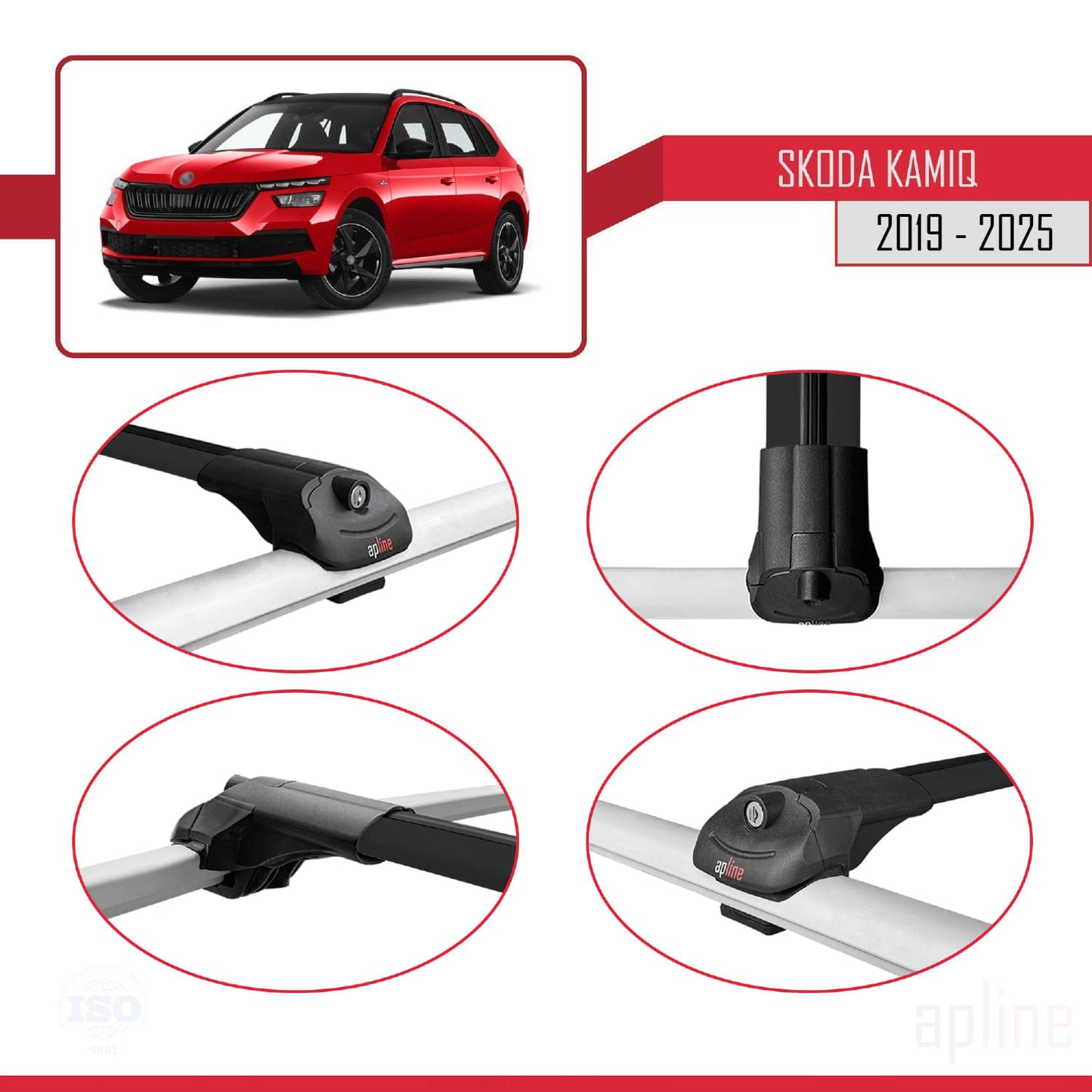 Compatible avec Skoda Kamiq 2019-2025 ACE-1 Barres de Toit Railing Porte-Bagages de Voiture Noir Aluminium 3 Barres