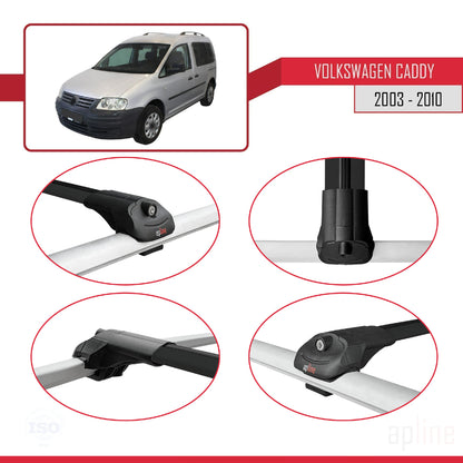 Compatible avec Volkswagen Caddy 3 (2K) 2003-2010 ACE-1 Barres de Toit Railing Porte-Bagages de Voiture Noir Aluminium 4 Barres