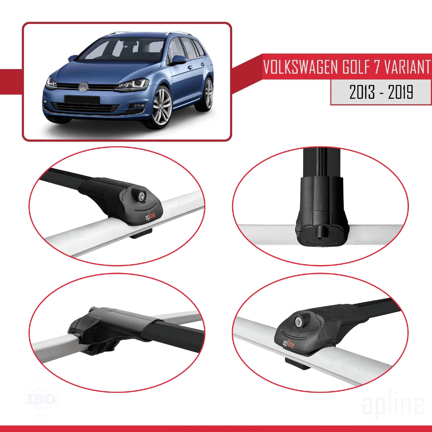 Compatible avec Volkswagen Golf 7 (5G) Variant 2013-2019 ACE-1 Barres de Toit Railing Porte-Bagages de Voiture Noir Aluminium 2 Barres