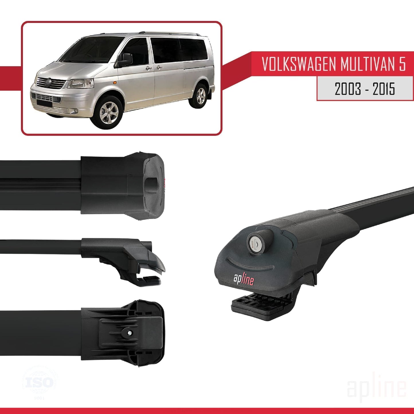 Compatible avec Volkswagen T5 Multivan 2003-2015 ACE-1 Barres de Toit Railing Porte-Bagages de Voiture Noir Aluminium 3 Barres
