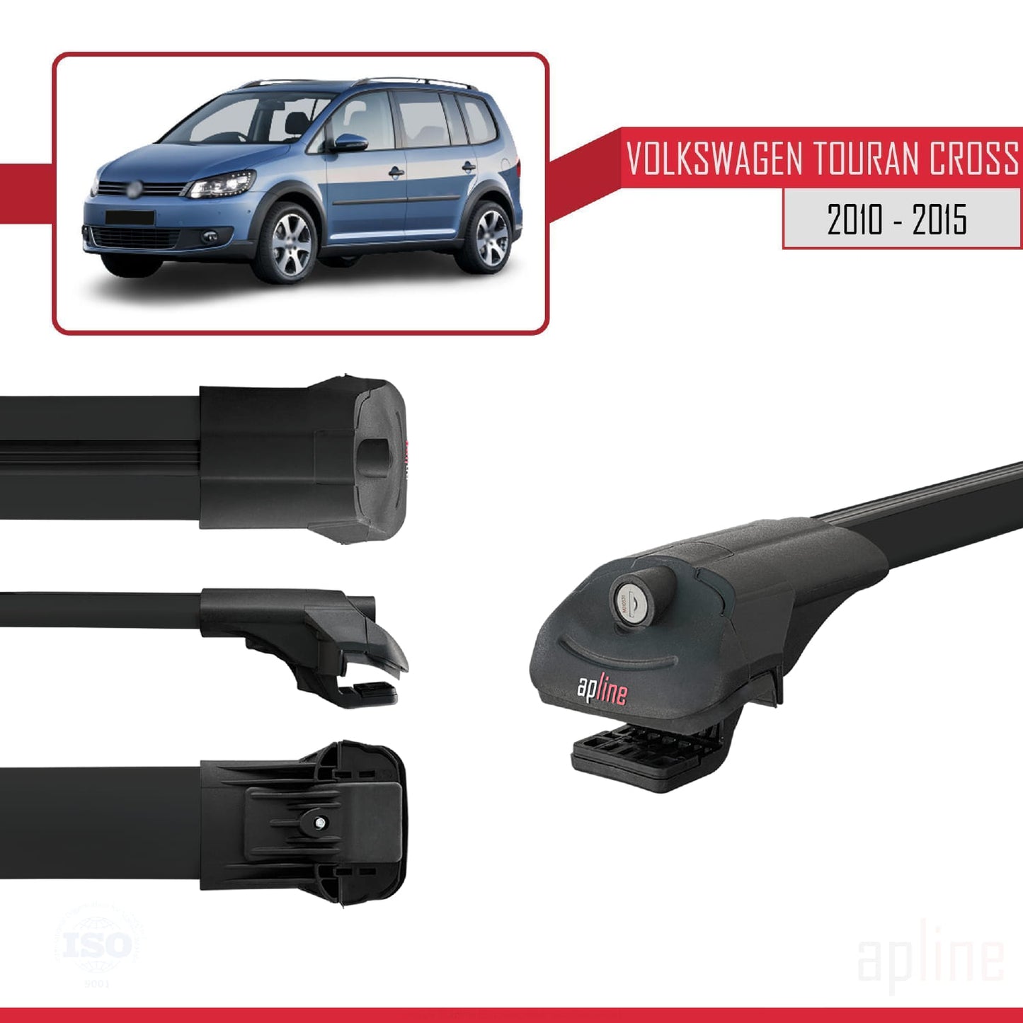 Compatible avec Volkswagen Touran (1T) Post-Facelift 2010-2015 ACE-1 Barres de Toit Railing Porte-Bagages de Voiture Noir Aluminium 3 Barres