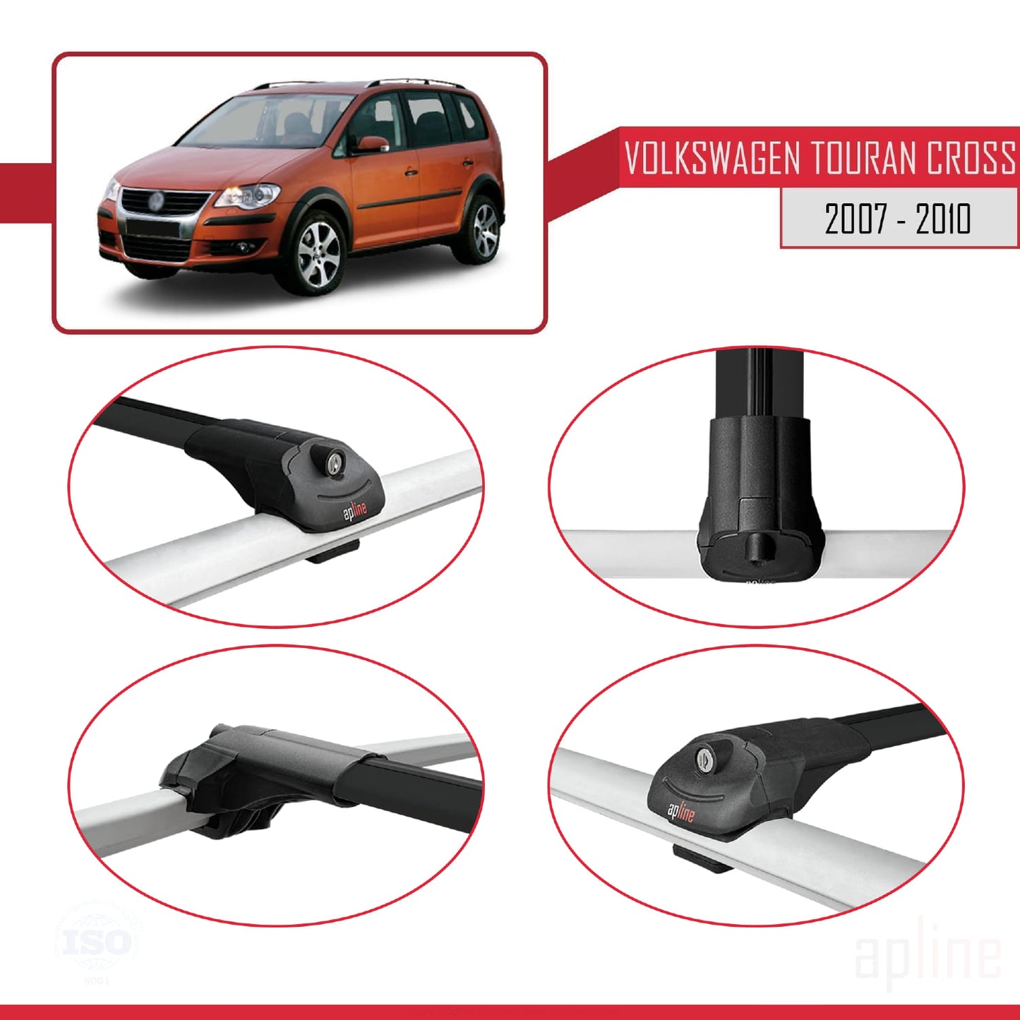 Compatible avec Volkswagen Touran Cross Pre-Facelift 2007-2010 ACE-1 Barres de Toit Railing Porte-Bagages de Voiture Noir Aluminium 2 Barres