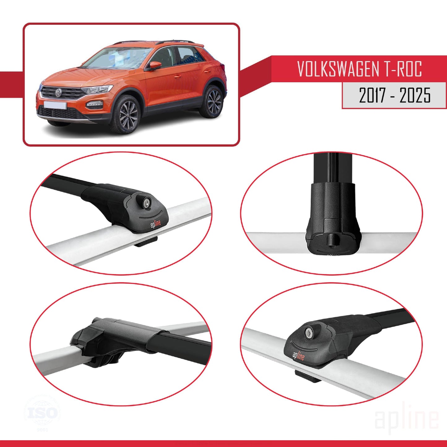 Compatible avec Volkswagen T-Roc 2017-2025 ACE-1 Barres de Toit Railing Porte-Bagages de Voiture Noir Aluminium 2 Barres