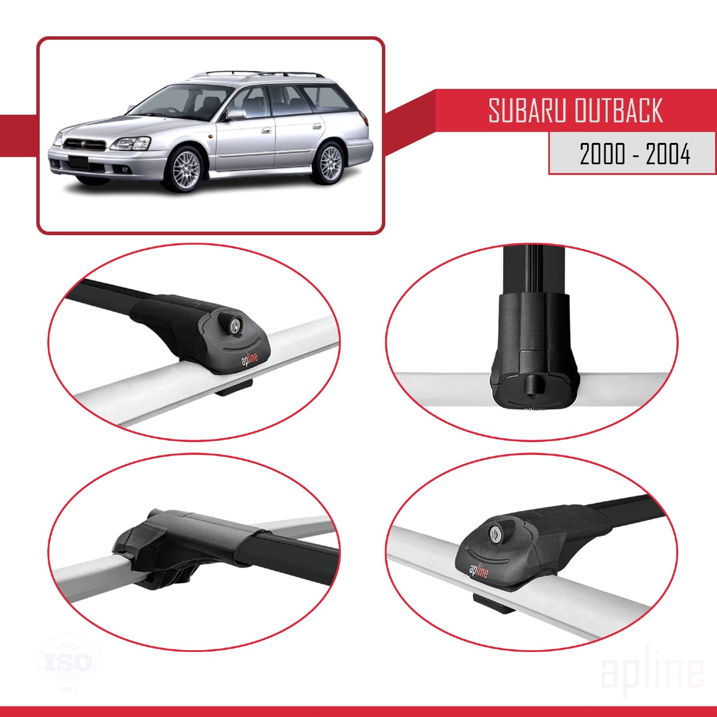 Compatible avec Subaru Outback 2 2000-2004 ACE-1 Barres de Toit Railing Porte-Bagages de Voiture Noir Aluminium 3 Barres