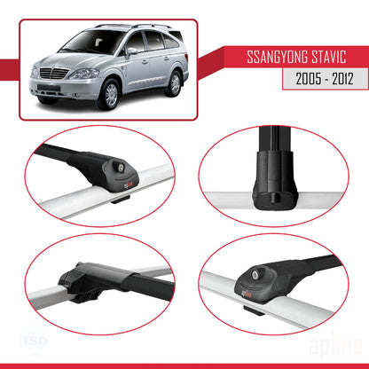 Compatible avec Ssangyong Stavic 2005-2012 ACE-1 Barres de Toit Railing Porte-Bagages de Voiture Noir Aluminium 3 Barres