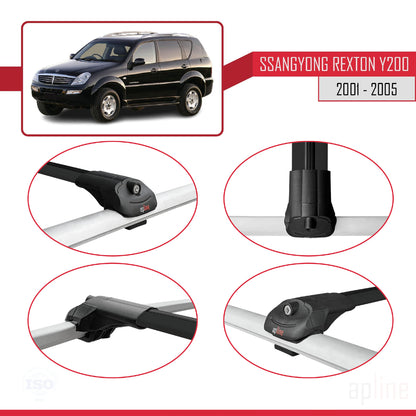 Compatible avec Ssangyong Rexton (Y200) 2001-2005 ACE-1 Barres de Toit Railing Porte-Bagages de Voiture Noir Aluminium 3 Barres