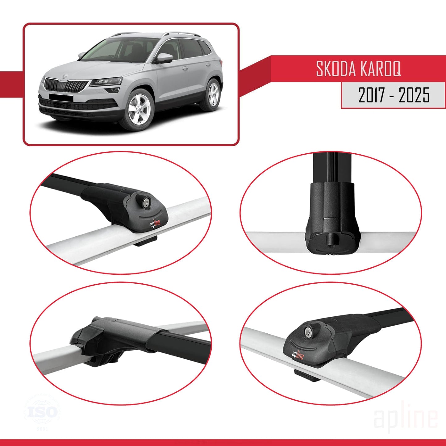 Compatible avec Skoda Karoq 2017-2025 ACE-1 Barres de Toit Railing Porte-Bagages de Voiture Noir Aluminium 2 Barres