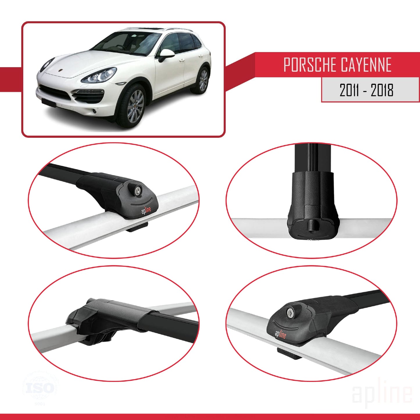 Compatible avec Porsche Cayenne 2 (92A) 2011-2018 ACE-1 Barres de Toit Railing Porte-Bagages de Voiture Noir Aluminium 2 Barres