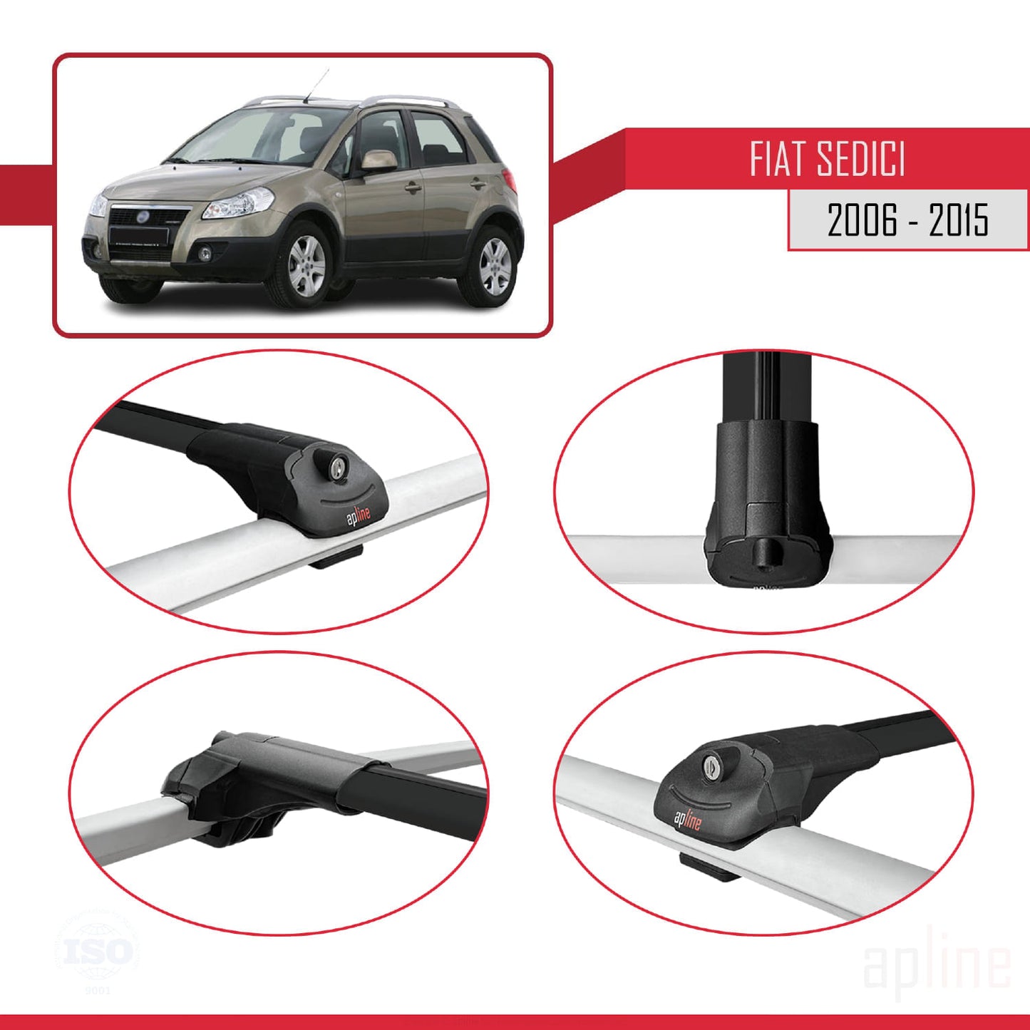 Compatible avec Fiat Sedici 2006-2015 ACE-1 Barres de Toit Railing Porte-Bagages de Voiture Noir Aluminium 3 Barres
