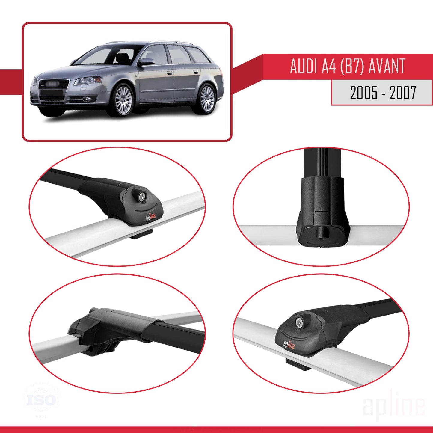 Compatible avec A4 (B7) Avant 2005-2007 ACE-1 Barres de Toit Railing Porte-Bagages de Voiture Noir Aluminium 2 Barres