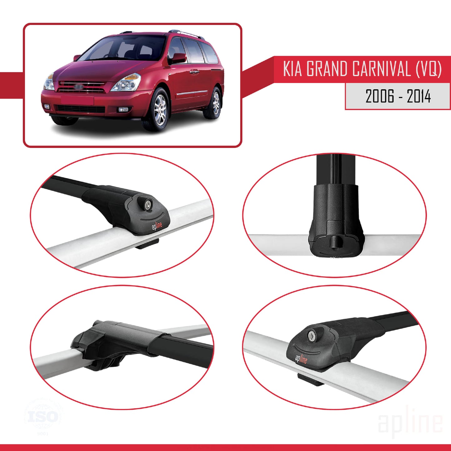 Compatible avec Kia Grand Carnival 2 (VQ) 2006-2014 ACE-1 Barres de Toit Railing Porte-Bagages de Voiture Noir Aluminium 3 Barres