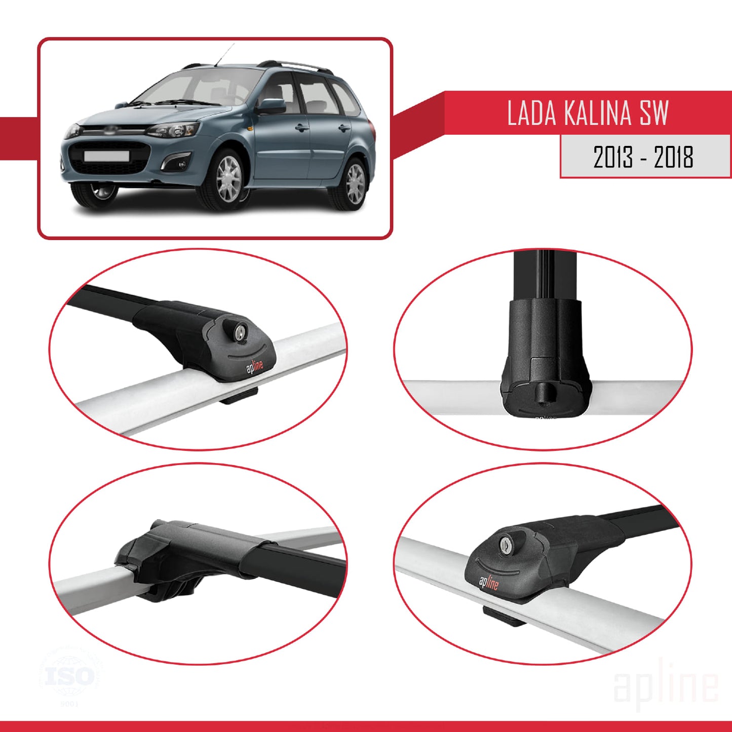 Compatible avec Lada Kalina 2 Break 2013-2018 ACE-1 Barres de Toit Railing Porte-Bagages de Voiture Noir Aluminium 3 Barres