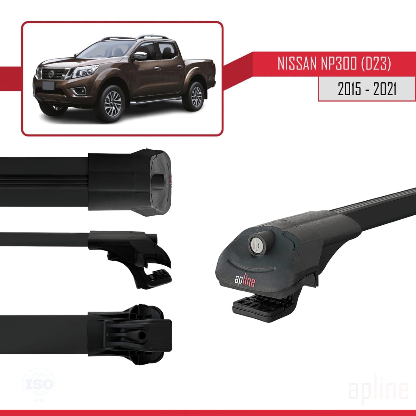 Compatible avec Nissan NP300 (D23) 2015-2021 ACE-1 Barres de Toit Railing Porte-Bagages de Voiture Noir Aluminium 2 Barres