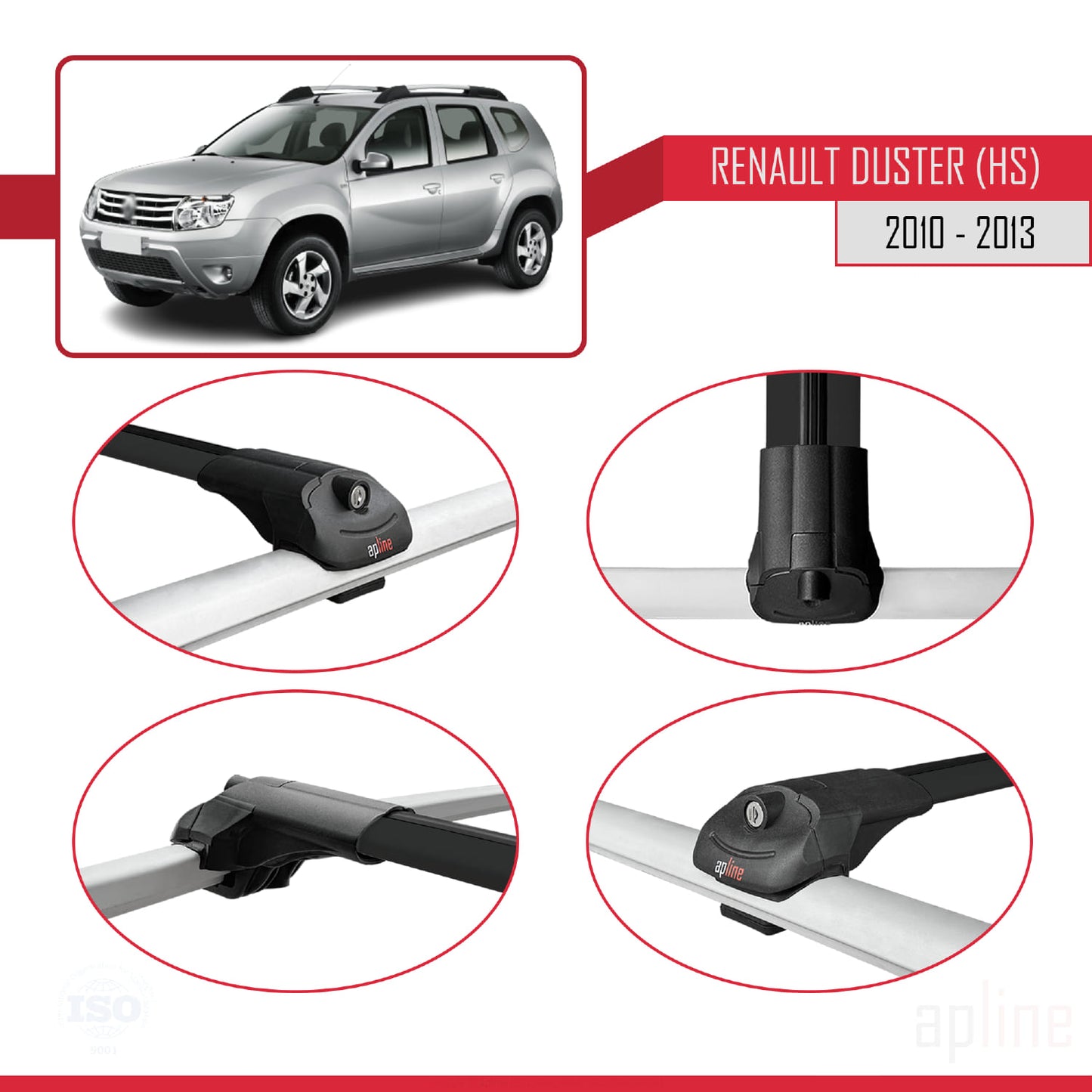 Compatible avec Renault Duster (HS) Pre-Facelift 2010-2013 ACE-1 Barres de Toit Railing Porte-Bagages de Voiture Noir Aluminium 2 Barres