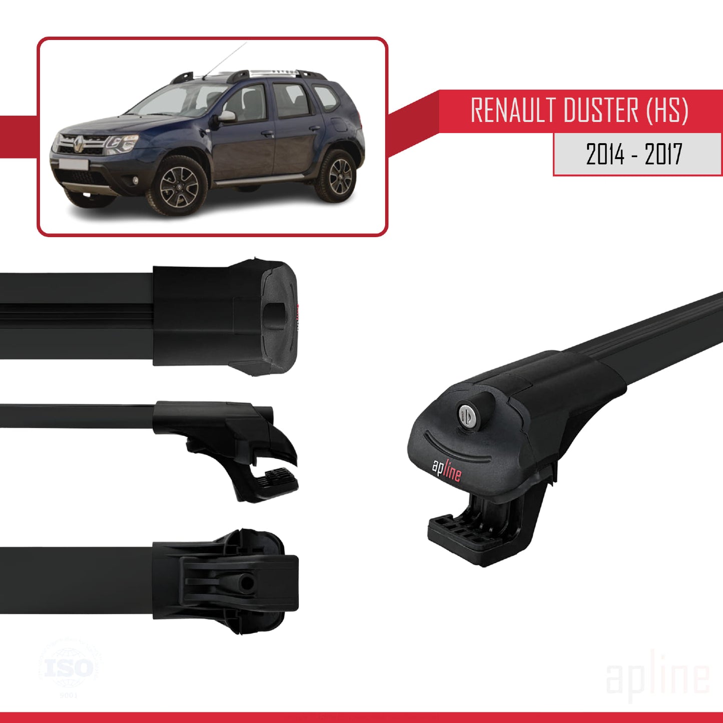 Compatible with Renault Duster (HS) Post-Facelift 2014-2017 ACE-1 Car Roof Rack Cross Bar Black Aluminium 2 Bars