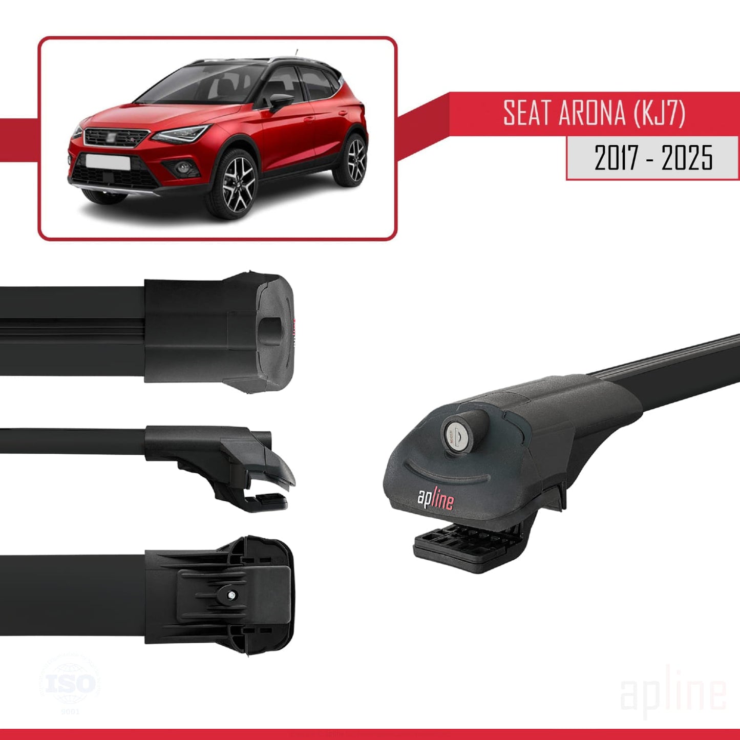 Compatible with Seat Arona (KJ7) 2017-2025 ACE-1 Car Roof Rack Cross Bar Black Aluminium 3 Bars
