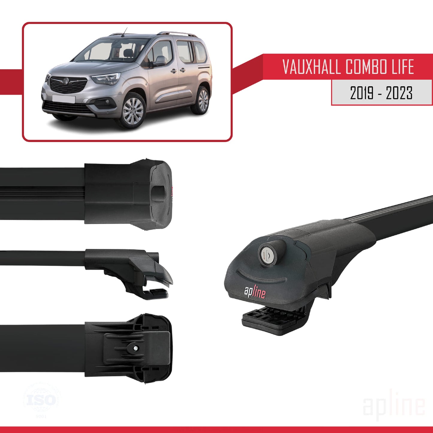 Compatible avec Vauxhall Combo E Life 2019-2022 ACE-1 Barres de Toit Railing Porte-Bagages de Voiture Noir Aluminium 2 Barres
