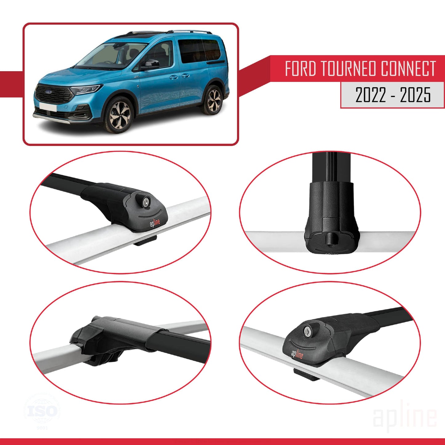 Compatible avec Ford Transit/Tourneo Connect 3 2022-2025 ACE-1 Barres de Toit Railing Porte-Bagages de Voiture Noir Aluminium 3 Barres