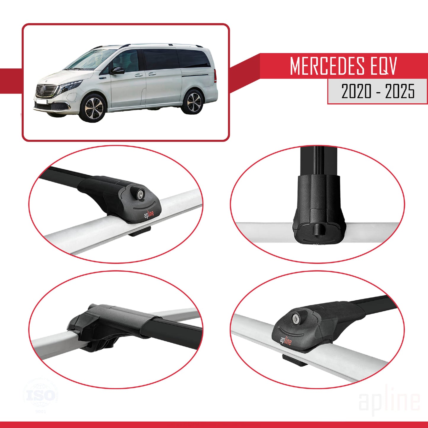 Compatible avec Mercedes EQV (W447) 2020-2025 ACE-1 Barres de Toit Railing Porte-Bagages de Voiture Noir Aluminium 3 Barres