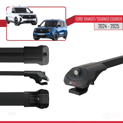 Compatible avec Ford Transit / Tourneo Courier 2024-2025 ACE-1 Barres de Toit Railing Porte-Bagages de Voiture Noir Aluminium 3 Barres