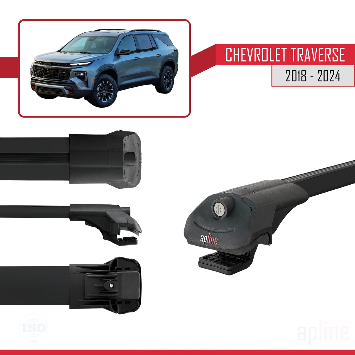 Compatible avec Chevrolet Traverse 2018-2024 ACE-1 Barres de Toit Railing Porte-Bagages de Voiture Noir Aluminium 2 Barres