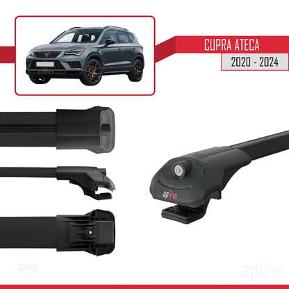 Compatible avec Cupra Ateca 2020-2024 ACE-1 Barres de Toit Railing Porte-Bagages de Voiture Noir Aluminium 2 Barres
